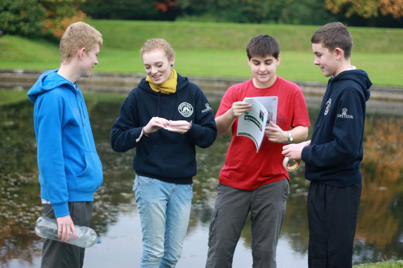 Junior Rangers conducting pong survey